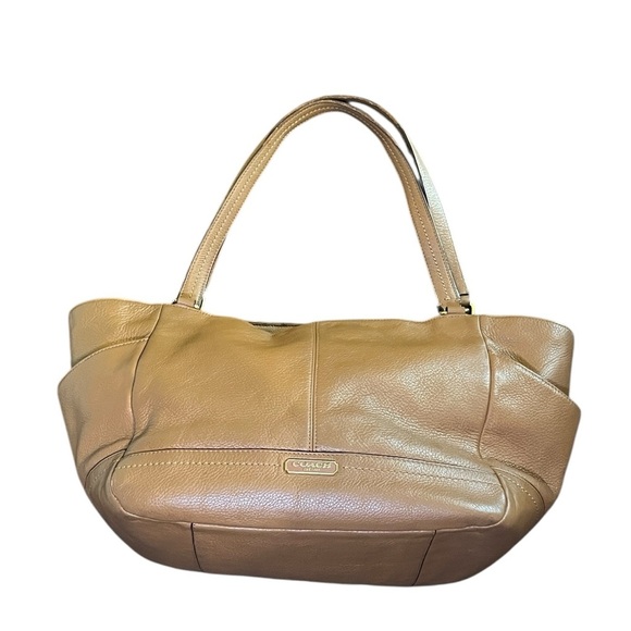 Coach Handbags - Coach Park Leather Carrie Tote - brass and sand colors with orange interior